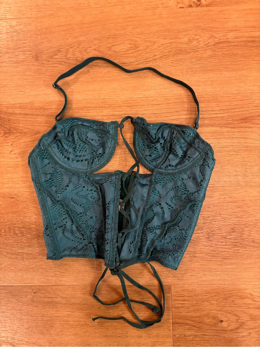 Urban Outfitters Lace-Up Dark Teal Lace Bustier Top